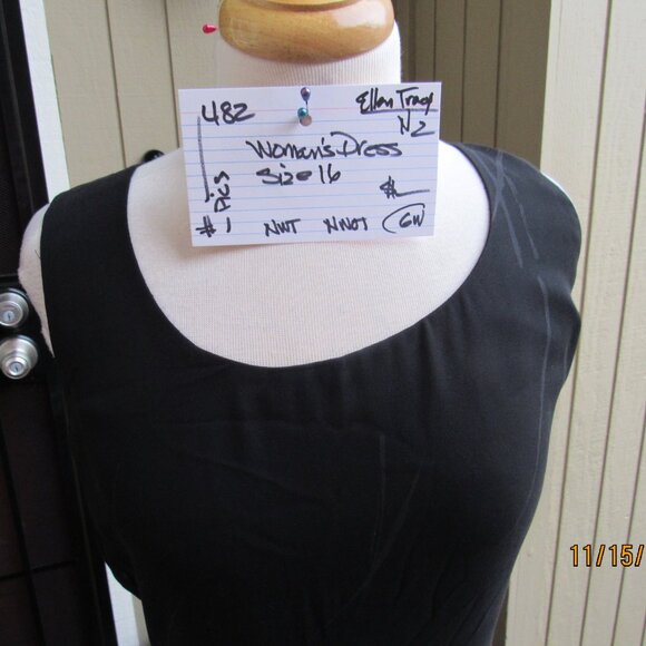 #482  WOMAN'S BLACK CHIFFON SHEATH DRESS BY ELLEN TRACY  (SIZE 16) - Picture 2 of 4